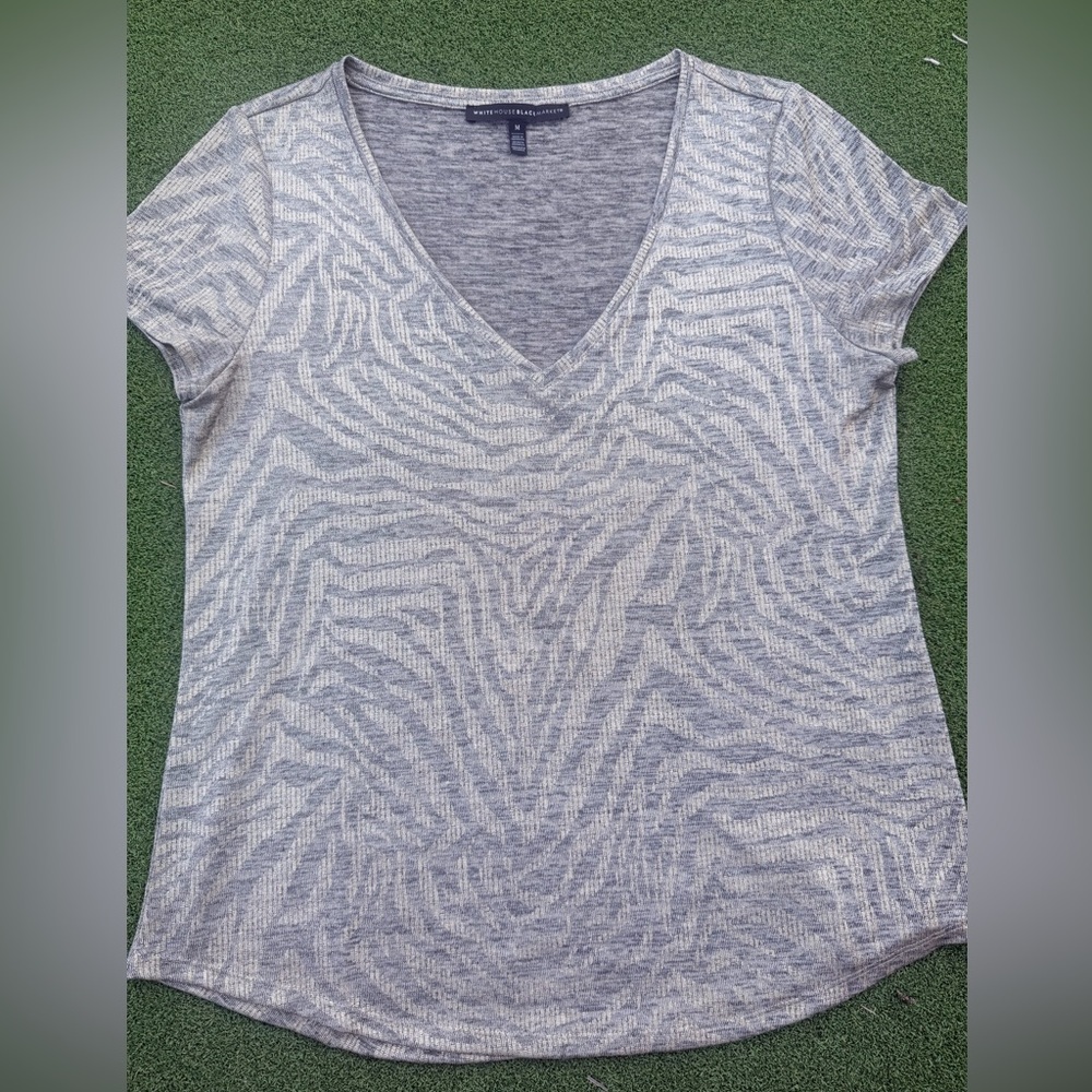 White House Black Market Shimmer Gold V-Neck Short Sleeve Top Tee
